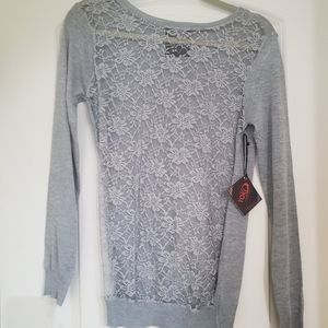 NWT Heather Gray Floral Lace Sweater
